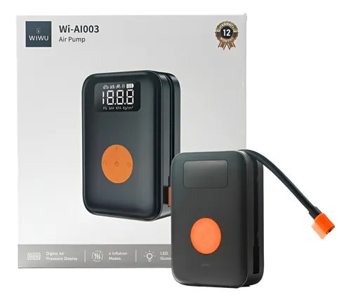 WiWU WI-AI003 Portable Cordless Tire Inflator Air Pump 120W – Rechargeable Powerbank Air Compressor (18.5Wh) for Car, Bike & Motorcycle