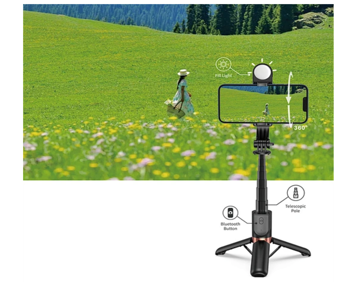 WiWu Mini Tripod Selfie Stick SE011 with Bluetooth Remote, Adjustable Phone Holder and Extendable Monopod – Compact and Portable