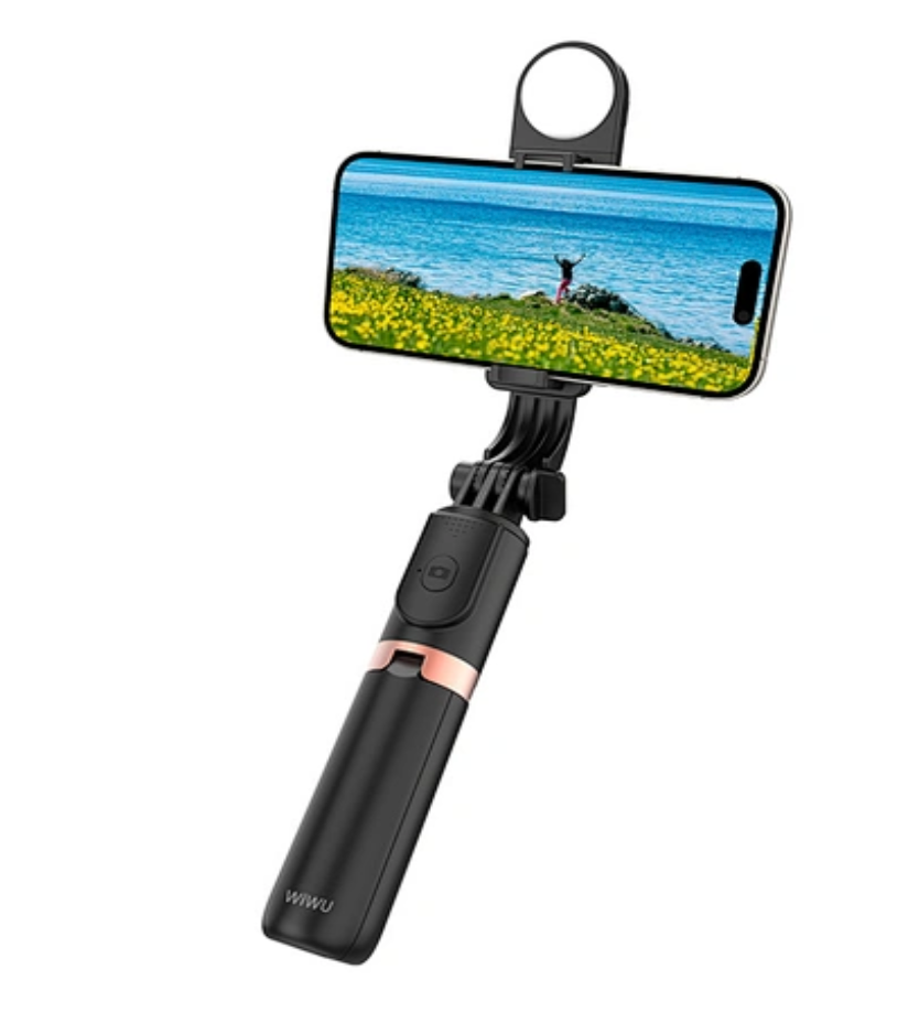 WiWu Mini Tripod Selfie Stick SE011 with Bluetooth Remote, Adjustable Phone Holder and Extendable Monopod – Compact and Portable