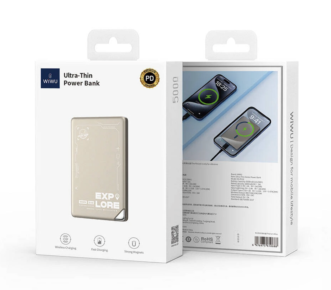 WiWu 10,000 mAh Magnetic Power Bank P020 Fast Wireless Charger MagSafe Compatible Portable Battery Pack